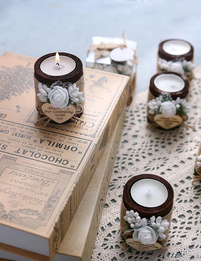 50 Piece Set of Wooden Tealight Candle Holders, Wedding Party Favors, Candle Favors, Guests Return Gifts, Bridal Shower Favors, Baby Shower Favor for Guests. (Dark Brown 50 pcs)