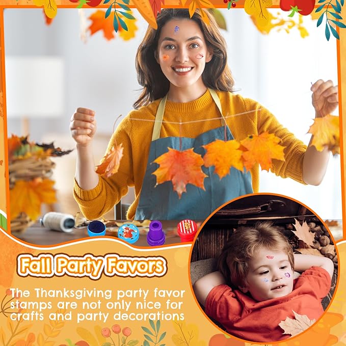 Geelin 100 Pcs Fall Stampers for Kids - Autumn Self Ink Stamps Bulk Thanksgiving Party Favors Assorted Kids Stamps Fall Toys for Party Gift Goody Bag Filler Treats, Classroom Rewards
