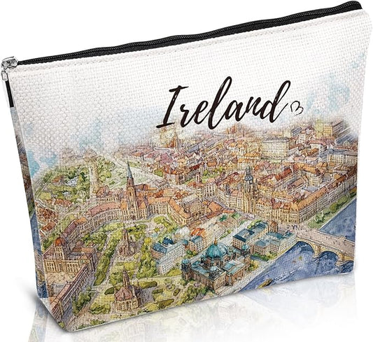 Ireland Makeup Bag Gifts - Ireland Travel Essentials, Ireland Themed Gift Cosmetic Bag, Ireland City Travel Bag with Zipper, Ireland Vocation Trip Gifts for Women Girls Traveller