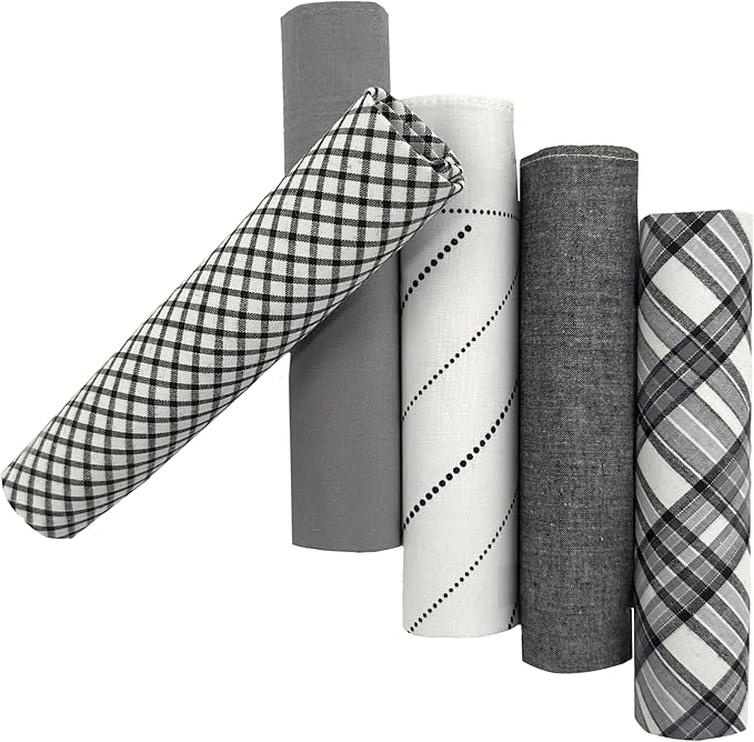 5 Pack Handkerchief Mens Cotton Luxury Hot Silver Gift Box Set, Vintage 40x40cm Fancy Design Pocket Square Hankie Gift Pack