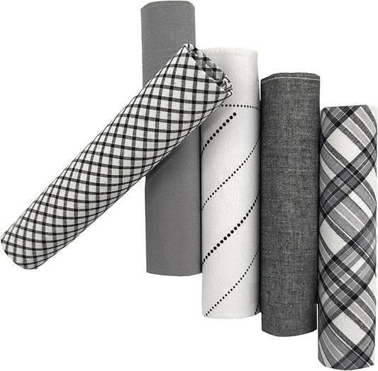 5 Pack Handkerchief Mens Cotton Luxury Hot Silver Gift Box Set, Vintage 40x40cm Fancy Design Pocket Square Hankie Gift Pack