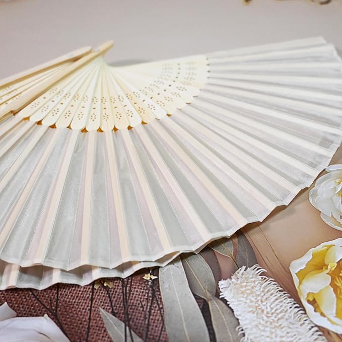 200 Set Personalized Cream Wedding Fans for Guests Bulk, Custom Engraved Summer Wedding Fans, Silk Hand Fans Handheld Folded Fan Baby Shower Favors for Bridal Bridesmaid Gift Church Dancing Party