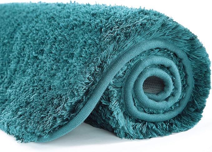 Suchtale Large Extra Soft and Absorbent Shaggy Bath Mat - Machine Washable Microfiber Non Slip Bath Mat - Rubber Back (24 x 40 Teal)