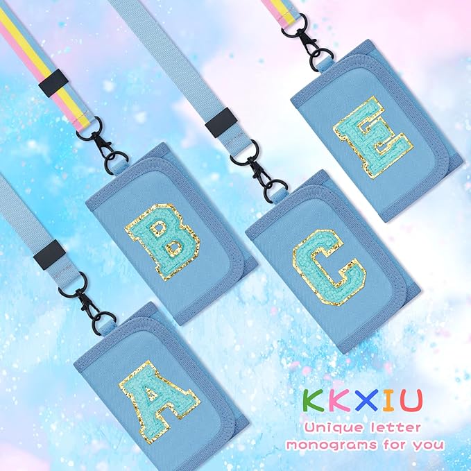 Gifts for Girls 3 4 5 6 7 8 9 10 11 12 Years Old Kids Wallet Cute Initial Coin Purse Toddler Wallet with Magic Sticker (Blue, M)