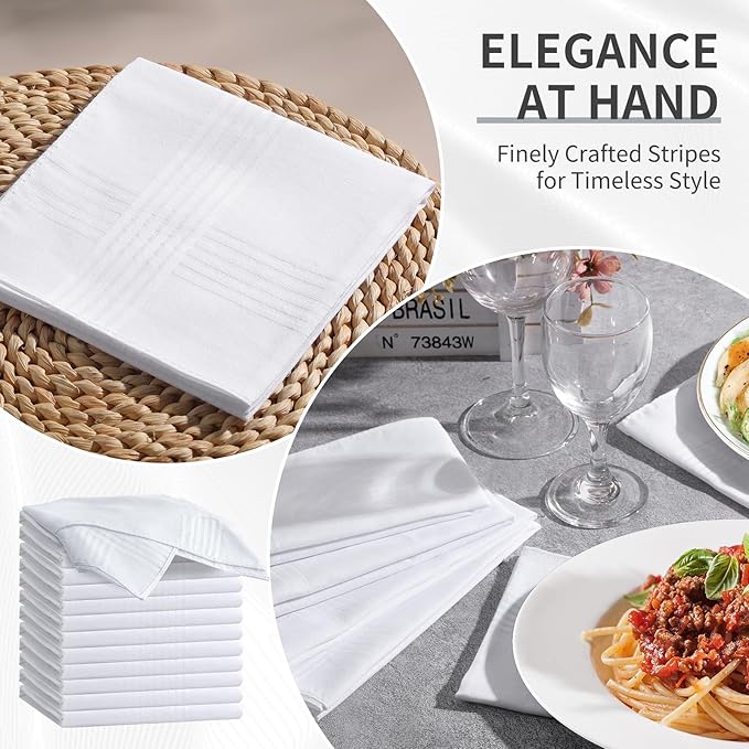 12 Pack Handkerchiefs for men, 100% Soft Cotton 16x16 Inch Men's Handkerchiefs, White Classic Pocket Hankies