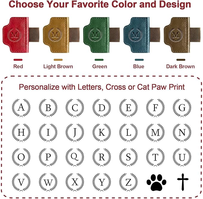 BygoneMark Magnetic Leather Bookmark with Pen Holder, Personalized Custom Initial Page Marker & Pen Clip, Professional Book Accessory for Students (Light Brown-Y)
