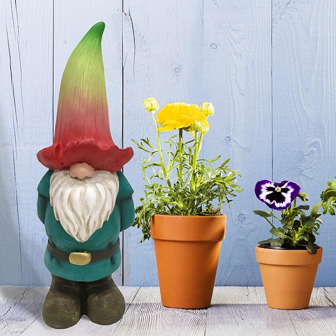 Design House 395863 Indoor/Outdoor Gnome with Flower Hat Figurine Statue for Garden Patio Home & Office Décor Housewarming Gifting Birthdays, 12-Inch, Multicolor
