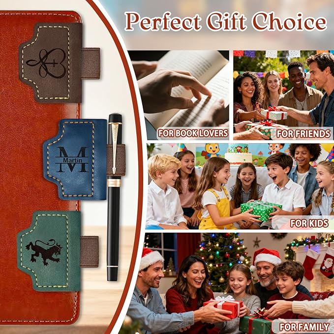 Custom Magnetic Leather Bookmark with Pen Holder, Personalized Name Book Marks Engraved Text for Reading Women Men Kids Book Lovers Gifts Travelers Notebook Accessories