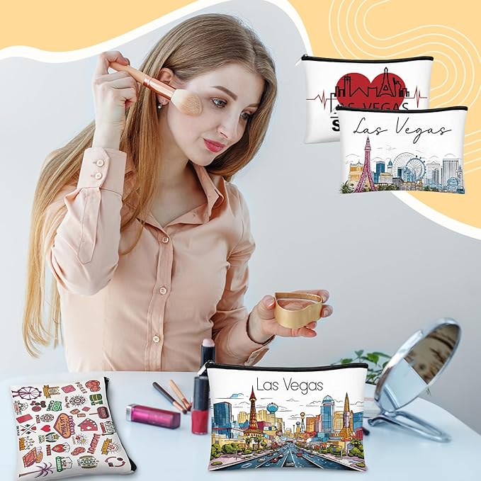 Reginary 12 Pcs City Souvenir Gifts Texas State Gifts Chicago City Souvenirs California Makeup Bag Paris San Francisco Alaska Zippered Cosmetic Bag for Women Traveler Souvenirs(Las Vegas)
