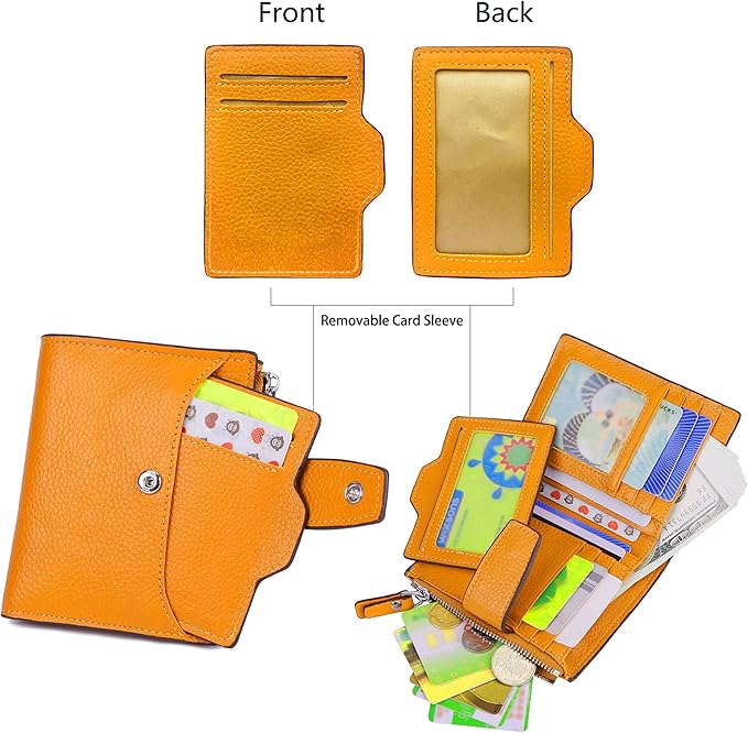 AINIMOER Women's RFID Blocking Leather Small Compact Bi-fold Zipper Pocket Wallet Card Case Purse with id Window