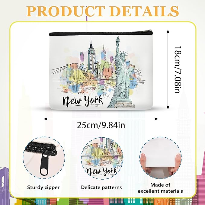 New York Makeup Bags Gifts for Women, NYC Souvenirs from USA Travel Essentials Cosmetic Bag, Gifts for Girls Sister Daughter Coworker Teachers Nurses