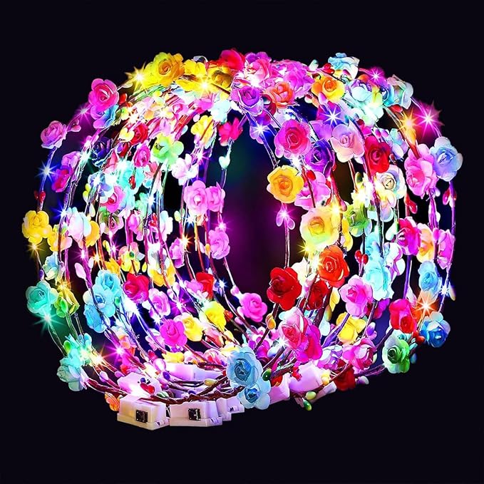 Valentines Day Gifts, 54 PCS New Year LED Flower Crowns Headbands, Light Up Flower Crowns For Women, Glow in the Dark Headband for Wedding Reception Mardi Gras Cosplay Princess Party Favors