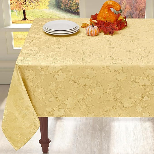 misaya Rectangle Thanksgiving Tablecloth, Waterproof Jacquard Fall Table Cloth, Damask Cloth Table Cover for Harvest Decor (60" x 102", Yellow Maple Leaf)