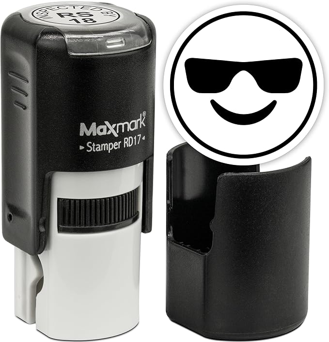 MaxMark Round Self Inking Emoji Stamp - Sunglasses - Black Ink