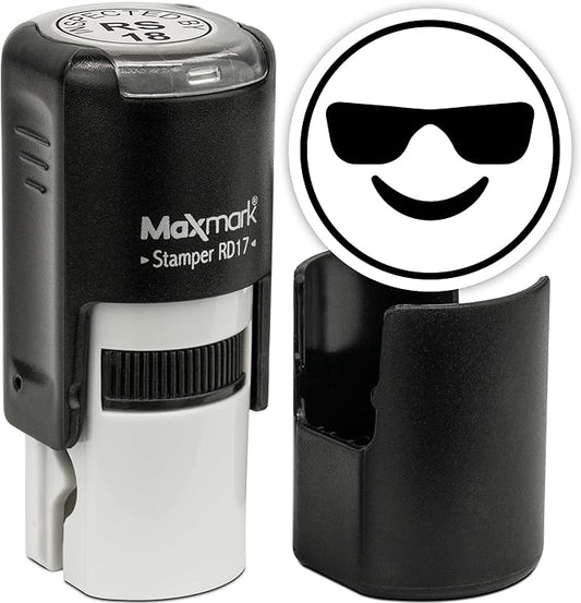 MaxMark Round Self Inking Emoji Stamp - Sunglasses - Black Ink