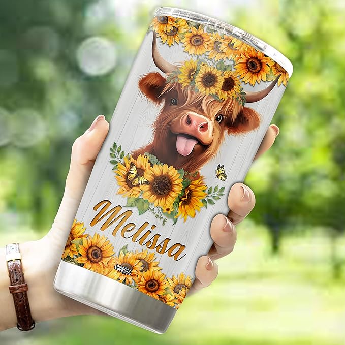Personalized Cow Gifts for Women Stainless Steel Tumbler 20oz With Lid Just A Girl Who Loves Highland Cows Travel Cup Coffee Mug Gift for Her Daughter Girls Kids