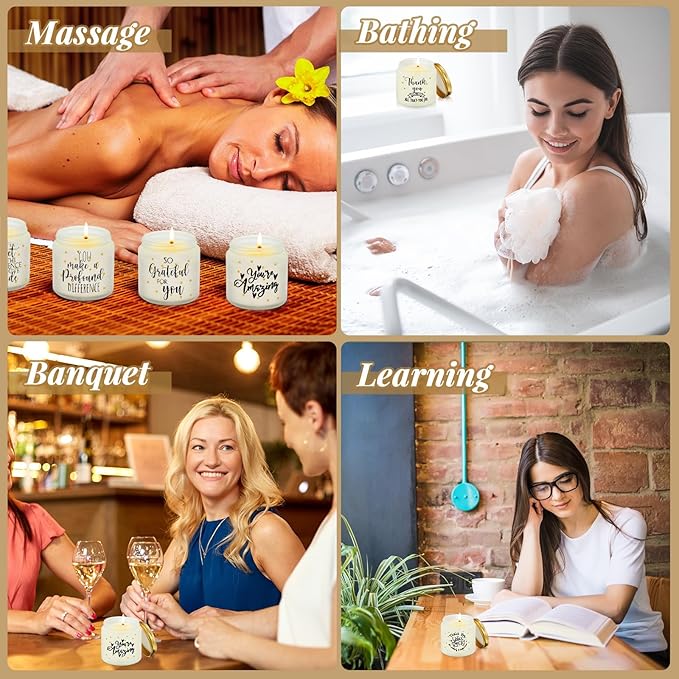 Roowest 10 Jars Thank You Gift Candles 3.5 oz Valentines Employee Appreciation Gifts Bulk Soy Wax Jar Inspirational Candle Thank You Coworkers Employee Women Secretaries Teacher(White,Elegant,Fresh)