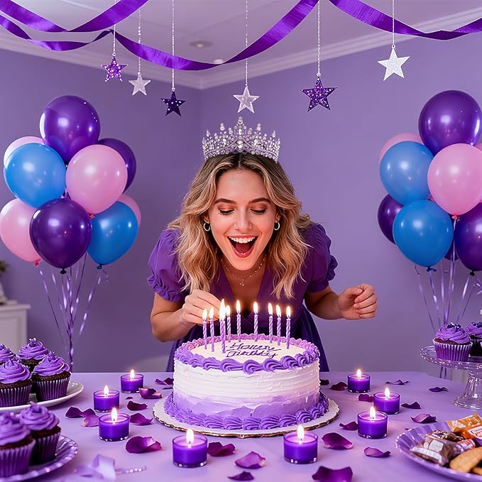 COCIDE Purple Birthday Queen Sash for Women Happy Birthday Crowns Princess Tiaras Sashes for Girl Crystal Party Decorations Rhinestone Headband Supplies Decor