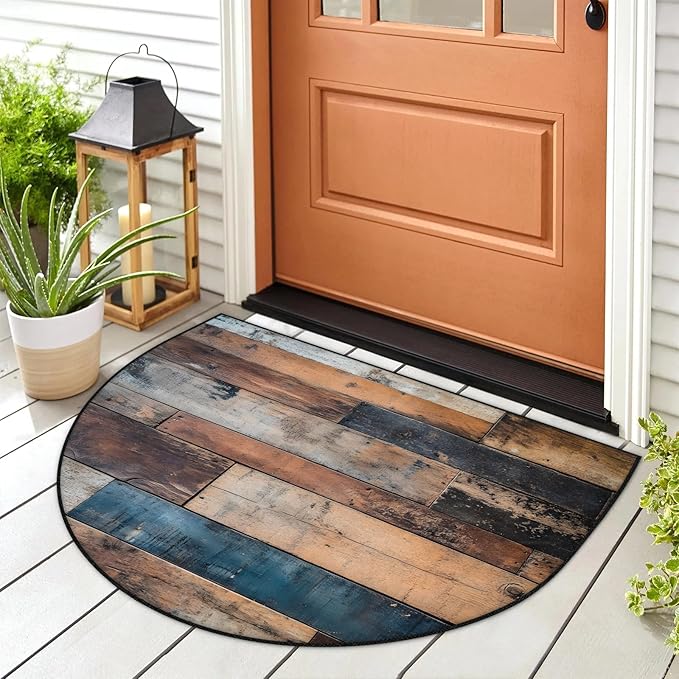 Half Round Door Mat Rural Plank Non Slip Bath Mats Absorbent Front Porch Rugs Shower Mat for Living Room Bedroom Kitchen Bathroom Floor Home Decor