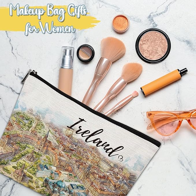 Ireland Makeup Bag Gifts - Ireland Travel Essentials, Ireland Themed Gift Cosmetic Bag, Ireland City Travel Bag with Zipper, Ireland Vocation Trip Gifts for Women Girls Traveller
