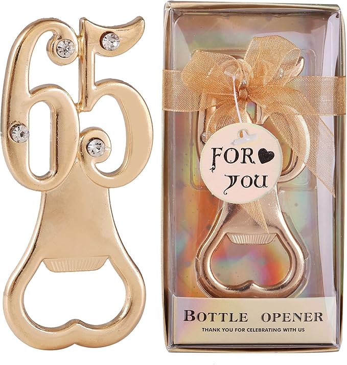 24 pcs Gold Themed 65th Bottle Openers Birthday Favor for Guest 65th Anniversary Wedding Party Gifts 65 Bottle Opener Birthday Souvenirs Decoration (Gold, 65 style)
