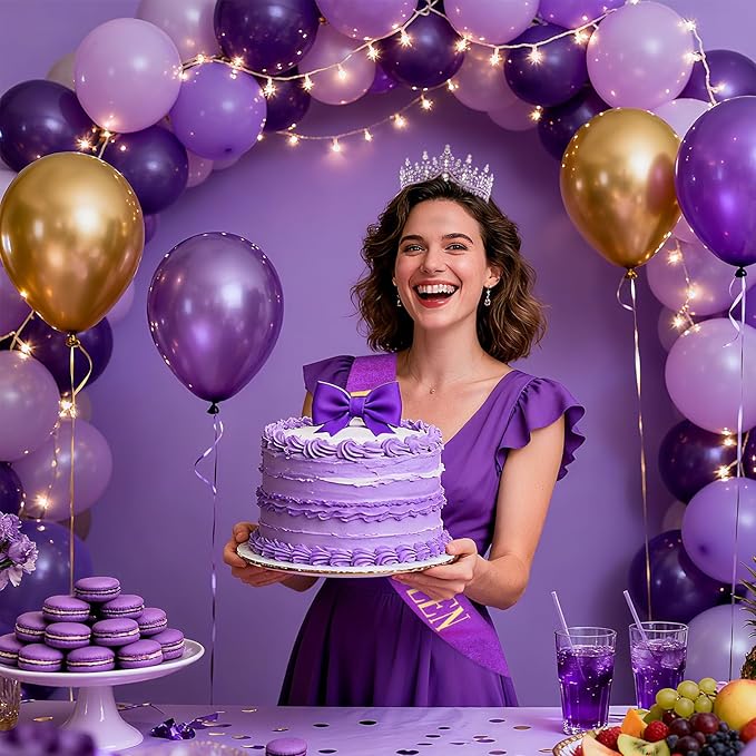 COCIDE Purple Birthday Queen Sash for Women Happy Birthday Crowns Princess Tiaras Sashes for Girl Crystal Party Decorations Rhinestone Headband Supplies Decor
