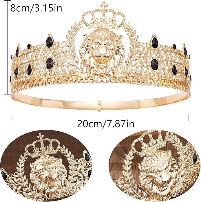 King Crown and Birthday Sash, King Crown for Men,Gold Men's Tiara Prince Diadem,Royal Medieval Cosplay Birthday Prom Halloween Hair Accessories