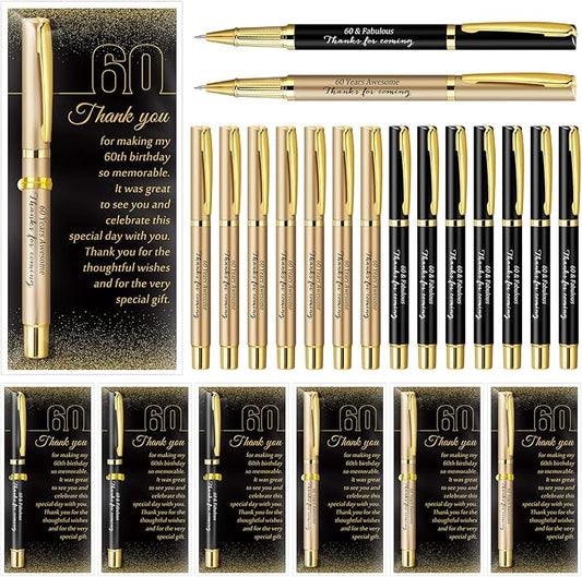 50 Set 60th Birthday Party Favor for Guest Anniversary Party Favor with Black and Gold Ballpoint Pens and Thank You Cards for Women Men Birthday Anniversary Appreciation Gifts