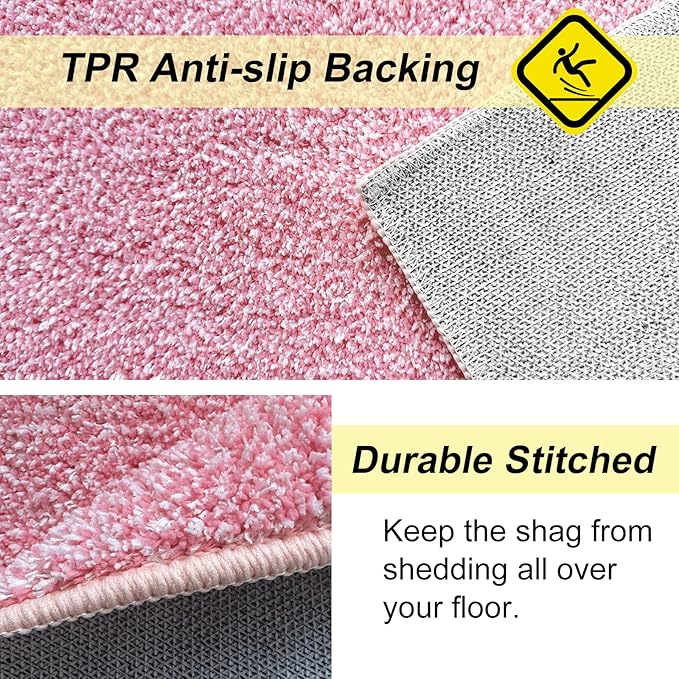 HDFK Bathroom Rugs | Non Slip Washable Bath Mats 2 Tone 30x20 Inches Plush Chenille Medium Pile Floor Mat | High Absorbency Pink and White | Modern Shower Rug for Home Decor