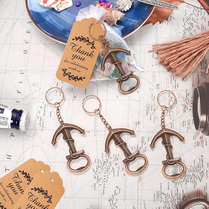 50pcs Anchor Keychain Bottle Opener Wedding Gift Decoration, Perfect for Birthday Party, Baby Shower, Nautical Themed Party Give Away Souvenir for Guest (Copper)