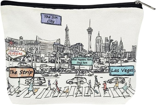 Cities Around the World Artwork Cosmetic Bag Series – Designed in USA, Travel Makeup Bag with Zipper, Souvenir Gift for Women, Artwork Organizer for Purse or Toiletry (Las Vegas)