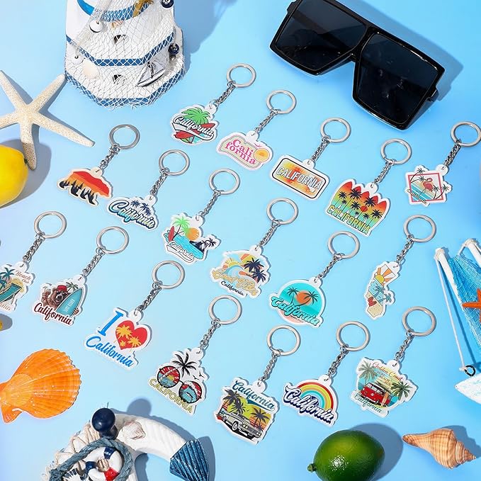 Landical 18/54Pcs Acrylic US Keychain Bulk USA City States Key Ring Florida California Chicago San Francisco Gift Souvenir