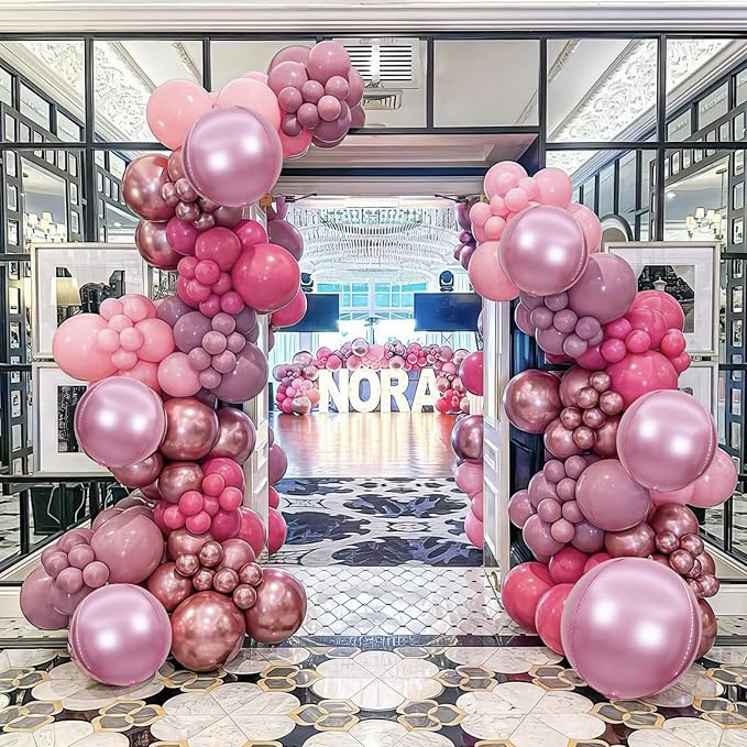 12PCS Pearl Pink Round Foil Balloons, 22" 15" 10" Large 4D Ball Balloons Metallic Pearl Pink Mirror Balloon for Graduation Valentines Day Wedding Women Girls Birthday Party