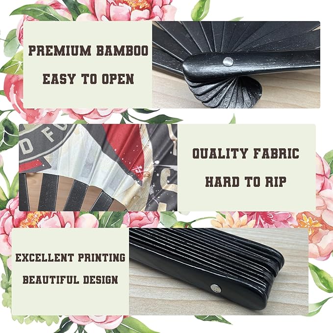 Personalized Foldable Bamboo Fans, Custom Vintage Handheld Fan with Photo Text Customized Folding Hand Fans Gift for Performance Wedding Dance Church Party 10 in