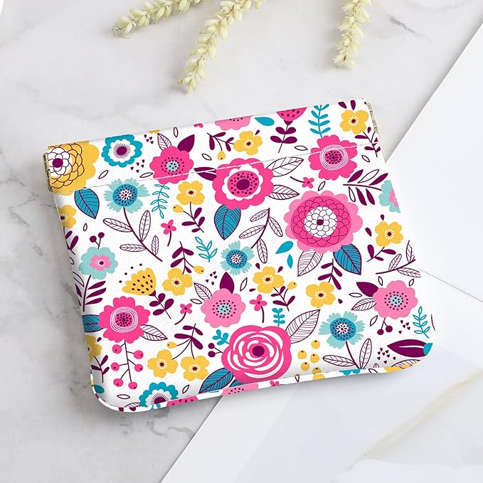 2Pcs PU Leather Small Squeeze Coin Purse Pouch Mini coin Bag Unique And Cute Wallet Cosmetic Bags Change Bag For Women Girls Men （Yellow and white flowers