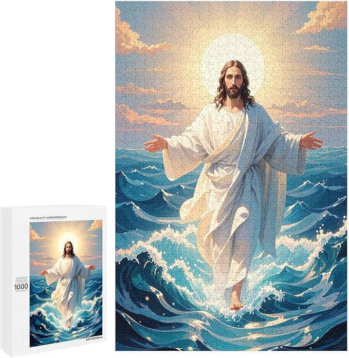 Jigsaw Puzzles for Adults 1000 Piece - Jesus Walk On Sea Wooden Puzzle，Challenge Puzzles Puzzle Games， Stress Relief Games，Funny Puzzles，Unique Gifts for Wall Art