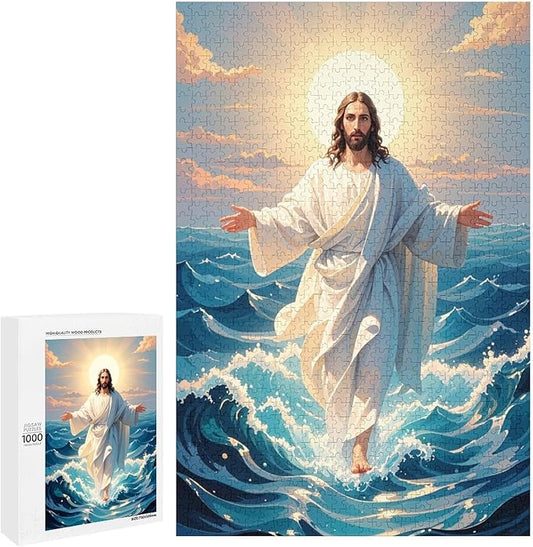 Jigsaw Puzzles for Adults 1000 Piece - Jesus Walk On Sea Wooden Puzzle，Challenge Puzzles Puzzle Games， Stress Relief Games，Funny Puzzles，Unique Gifts for Wall Art