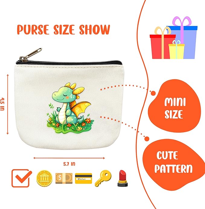 Dragon Coin Purse Pouch Bag Holder for Teens Girls Women Kids, Dragon Lovers Gifts Stuff Decor, Small Mini Purse Coin Card Key Headset Lipstick!