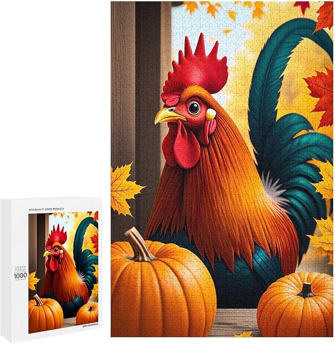 Jigsaw Puzzles for Adults 1000 Piece - Thanksgiving Fall Pumpkins and Cocks Wooden Puzzle，Unique Gifts for Wall Art ，Family Puzzles，Educational Games，Challenge Puzzles Puzzle Games
