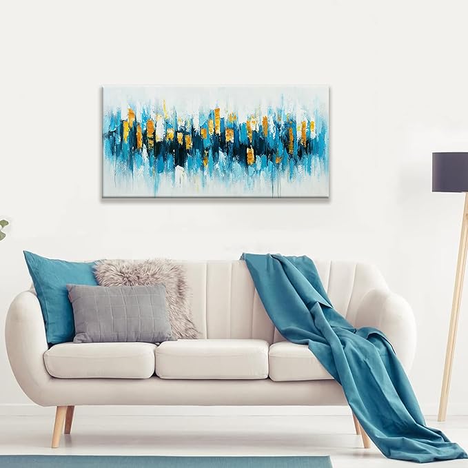 Suconvng Blue And Gold Abstract Wall Art Painting Canvas Art Wall Decor 20x40 Inch Decorations Blue Wall Art Canvas Abstract Art Picture For Bedroom Kitchen Office Home Decor