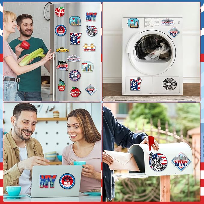 New York Refrigerator Magnet - 16Pcs New York Souvenirs Gift NYC Fridge Magnets City Travel USA Flag Fridge Magnetic Stickers for Home Office Kitchen Locker Car Traveler Tourist Gifts