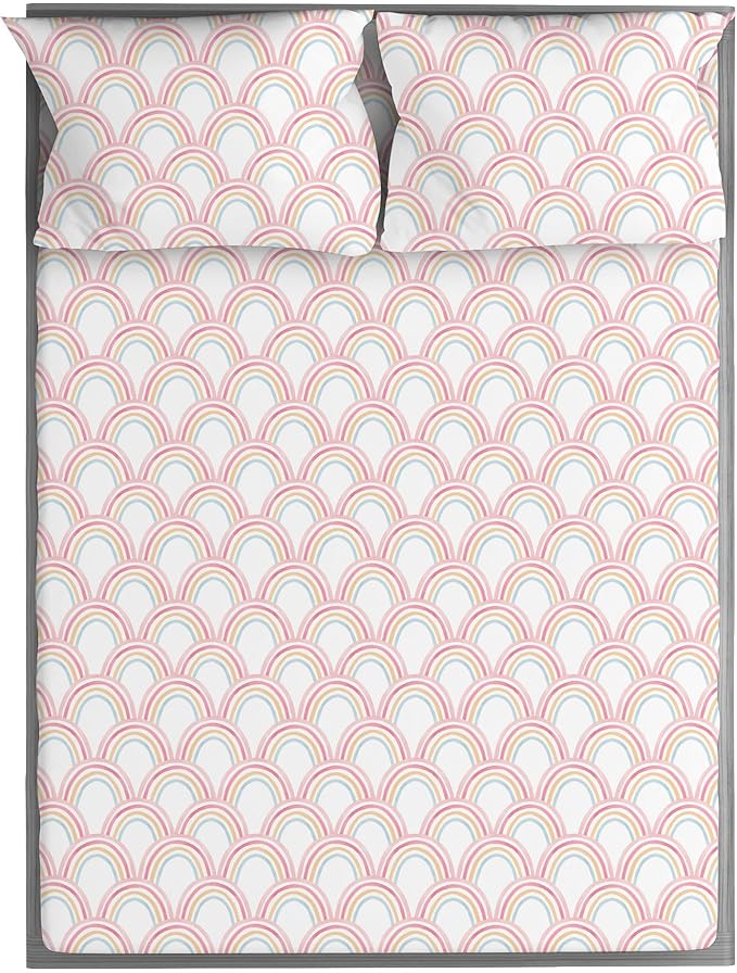 Kids Organic 100% Viscose Derived from Bamboo Sheet Set | Twin or Full Size Fitted Bed Sheets | Oeko-Tex Certified | Cute Toddler Bedding for Girls & Boys Rainbow Full