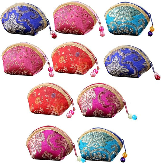 MIAO JIN 10Pcs Silk Coin Purse Zipper Purse Embroidery Sugar Jewelry Bag Lipstick Container Coin Wallet Gift Bag