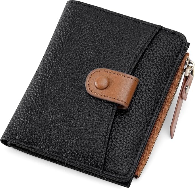 SENDEFN Small Wallet Women Leather RFID Blocking Bifold Zipper Pocket Card Holder with ID Window