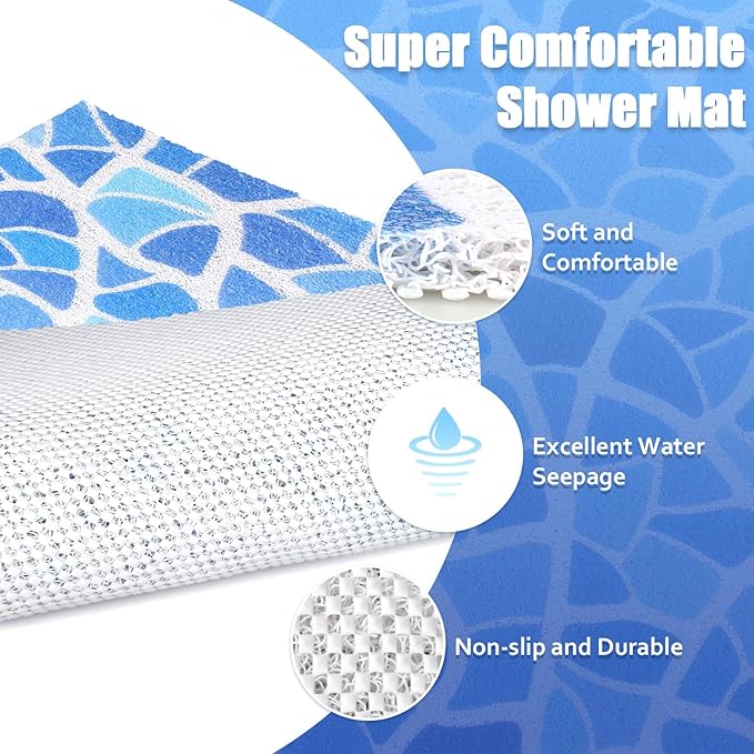 Shower Mat Bathtub Mat Non-Slip: 32x32 Inch, Soft Comfort Bath Mat with Drainage Holes, PVC Loofah Massage Bathmat for Shower, Tub, Bathroom, Wet Areas, Quick Drying