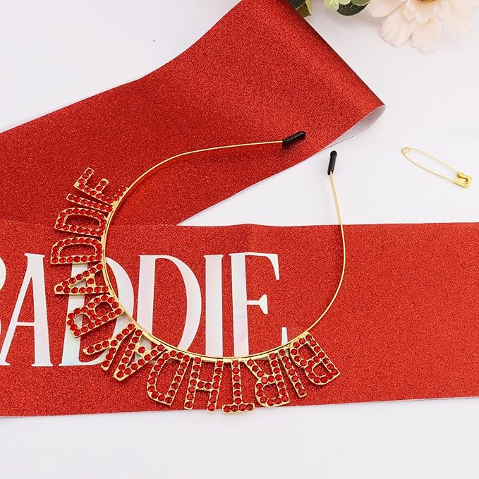 Canitor Birthday Baddie Sash Crown Set Birthday Gifts Party Favors Supplies Decorations & Accessories for Women Girl Adult Outfits Rhinestone Tiara Headband Soft Satin Sash
