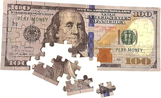 100-Piece Jigsaw Puzzle 9x4 Inches 100 Hundred Dollar Bill Copy Money Puzzle Educational Kids Souvenir Birthday Gift Party