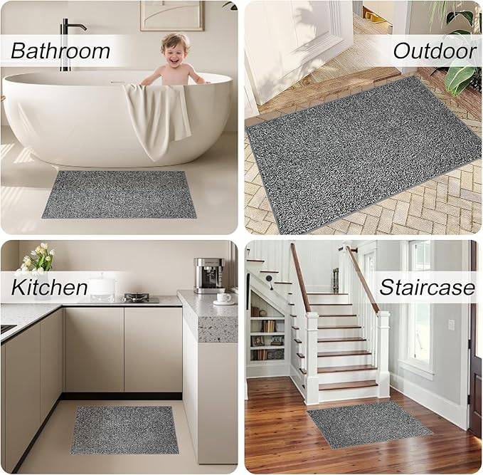 HDFK Bathroom Rugs | Non Slip Washable Bath Mats 30x20 Inches 2 Tone Chenille Medium Pile Floor Mat | Water Absorbent Grey and White Decor | Shower Rug for Shower Wet Dry Zone & Home