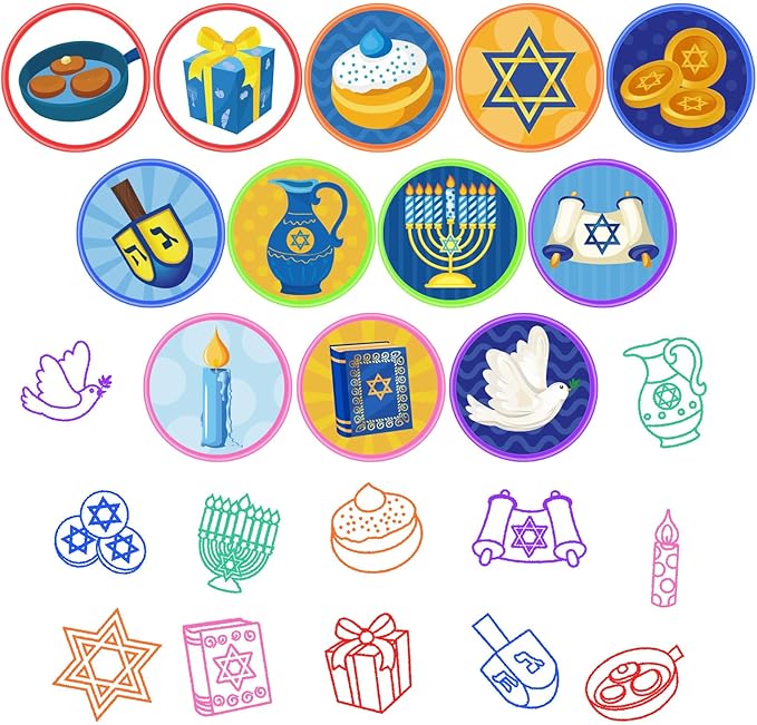 Cinrobiye 24Pcs Hanukkah Party Stampers for Boys Girls, Jewish Holiday Party Favors, Festival of Lights Goodie Bag Fillers, Classroom Rewards, Carnival Prizes, Pinata Stuffers for Chanukah Party Gifts