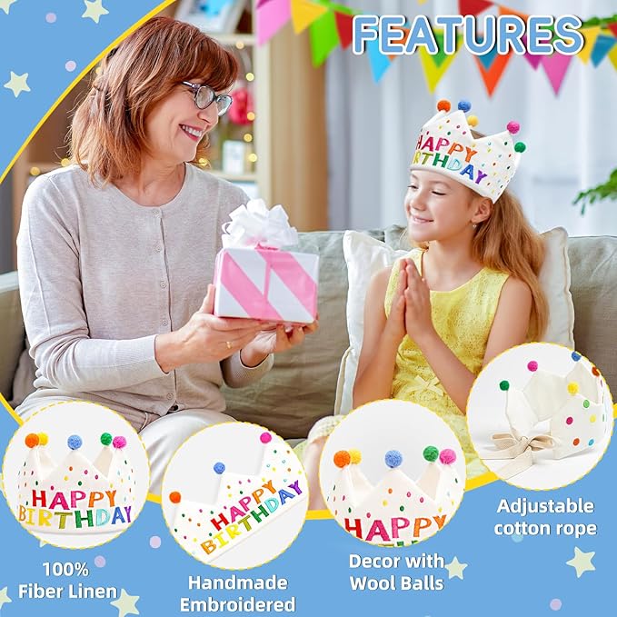 Personalized Hand Embroidered Crown, Customed Birthday Crowns for Kids Birthdays Party, Fit All Ages